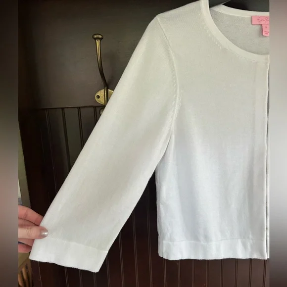 LILLY PULITZER Knit Cropped 3/4 Sleeve Cardigan Preppy Old Money Parisian Size M - Picture 7 of 13